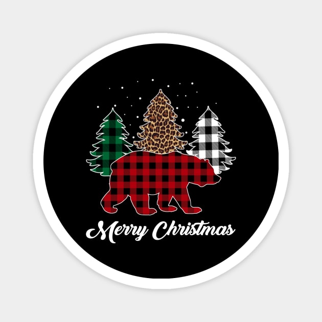 Buffalo Red Plaid Bear Christmas Trees Leopard Pajama Magnet by Kagina